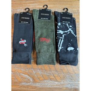 NWT Steve Madden Mens Crew Socks 3 LOT Mom Heart Hustle Splatter 6-12.5 Skater